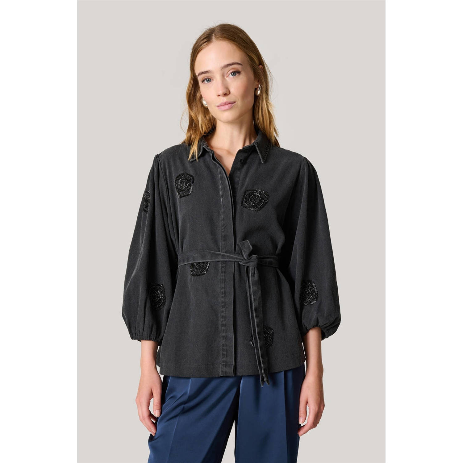 Shoeby gebloemde blousetop black denim