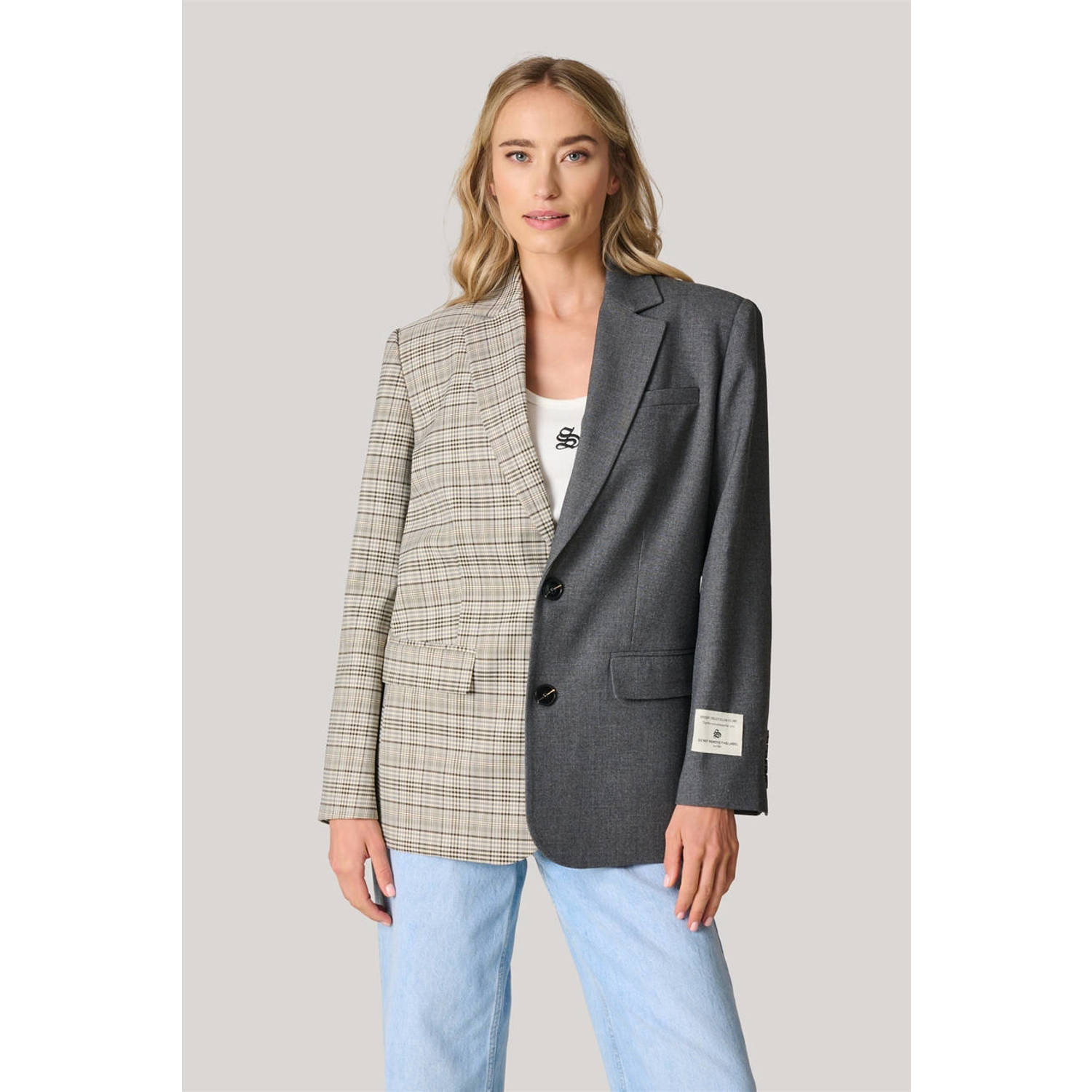 Shoeby geruite oversized blazer grijs beige