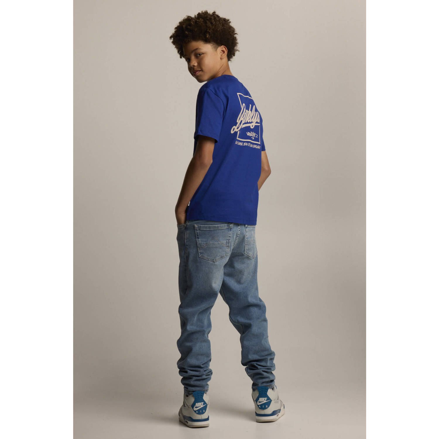 America Today T-shirt Errol JR met backprint koningsblauw