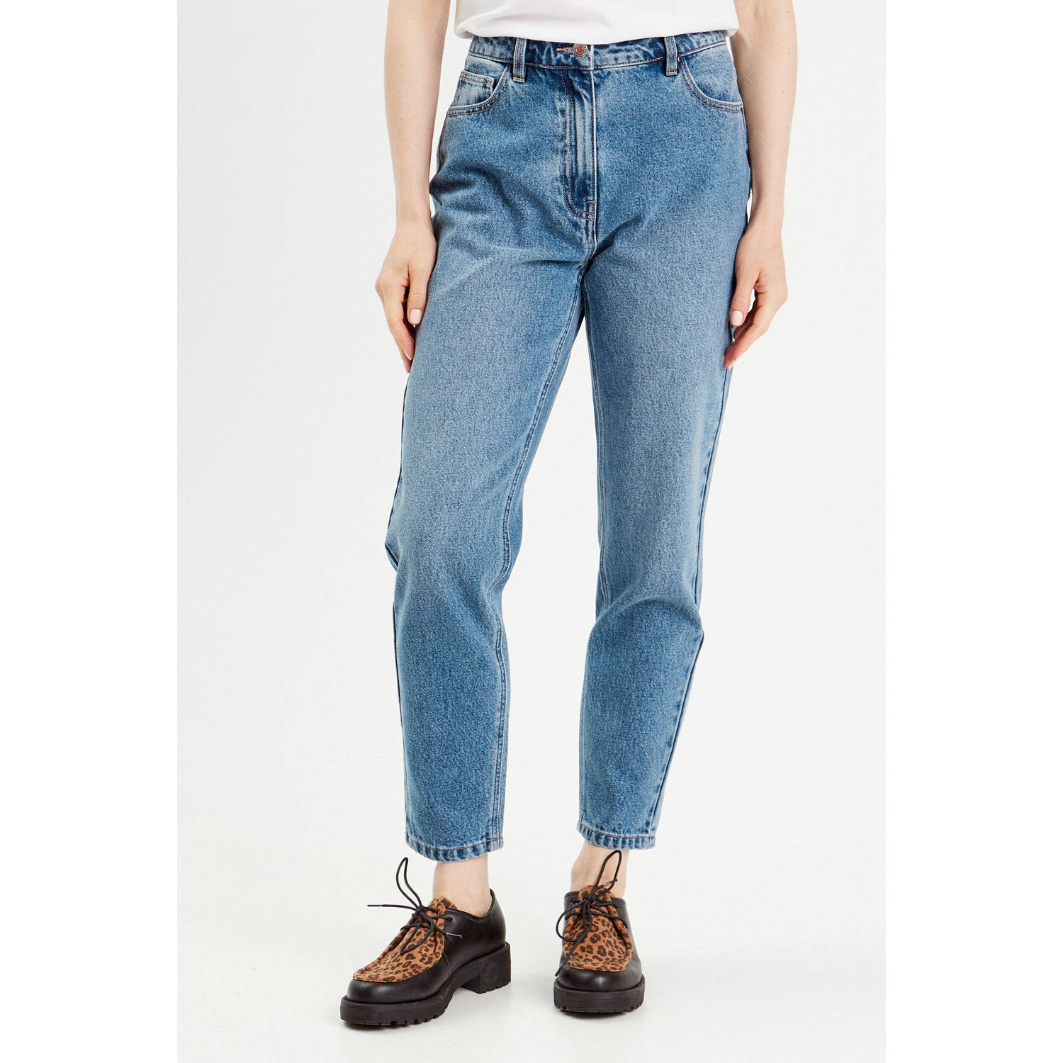 Cache cropped high waist mom jeans medium blue