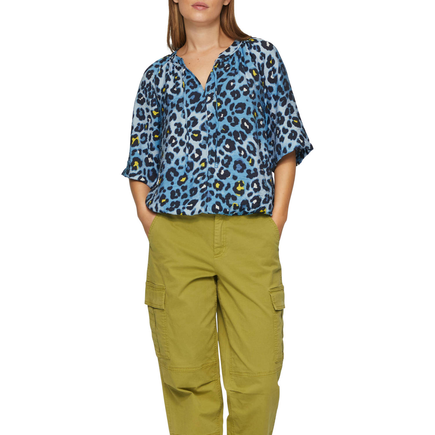 S.Oliver blousetop met panterprint lichtblauw blauw zwart