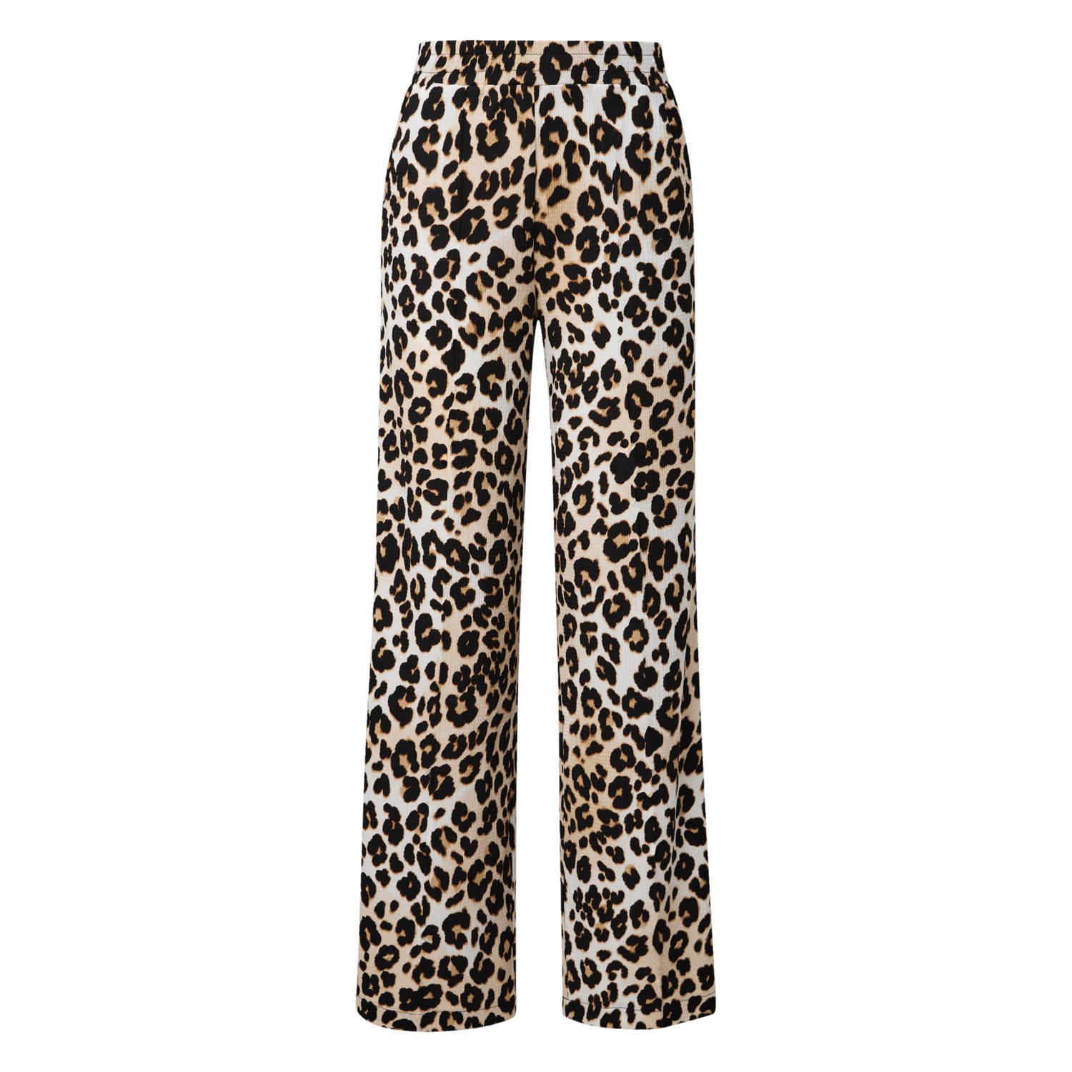 S.Oliver high waist straight fit broek met panterprint ecru zwart