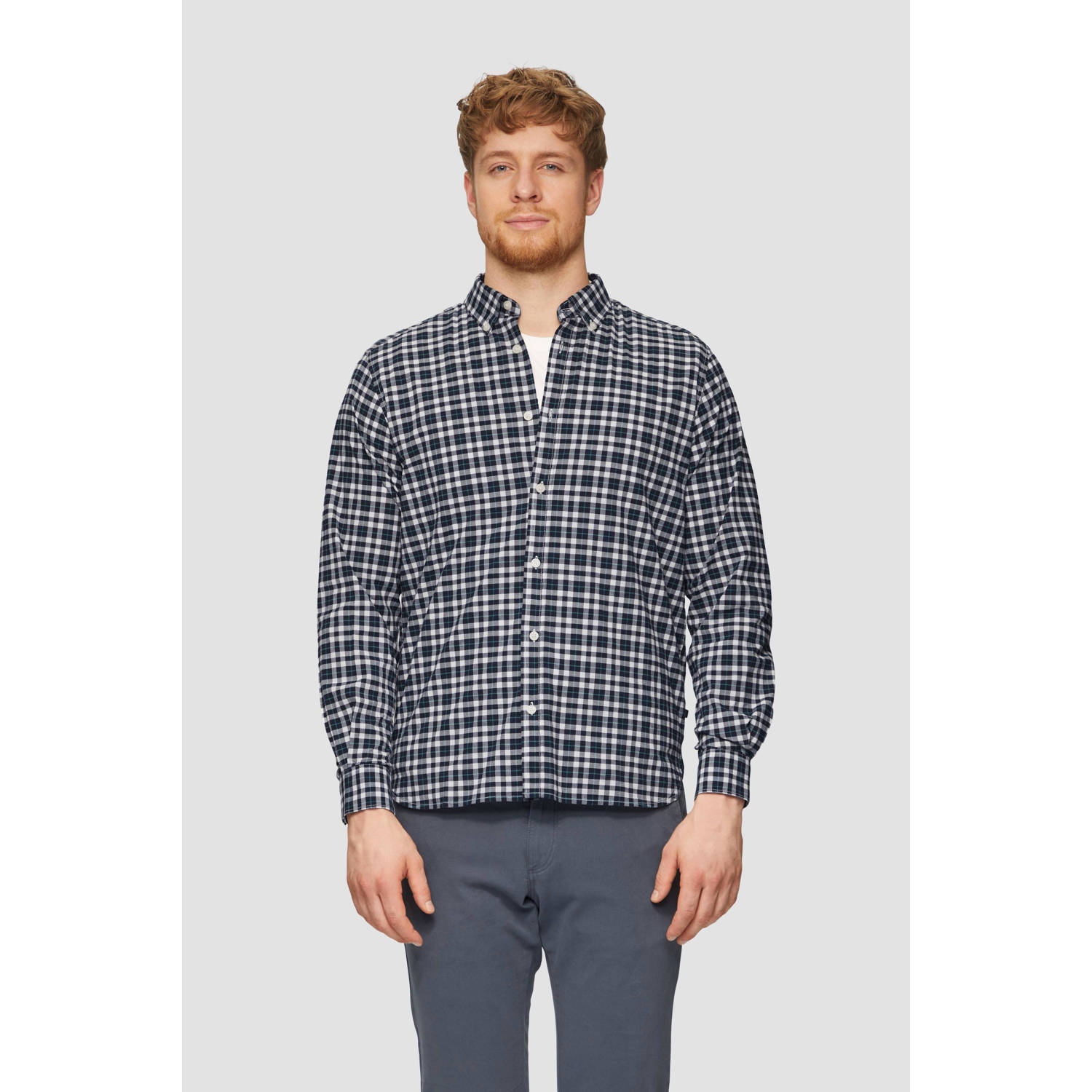 s.Oliver geruit regular fit overhemd blauw groen