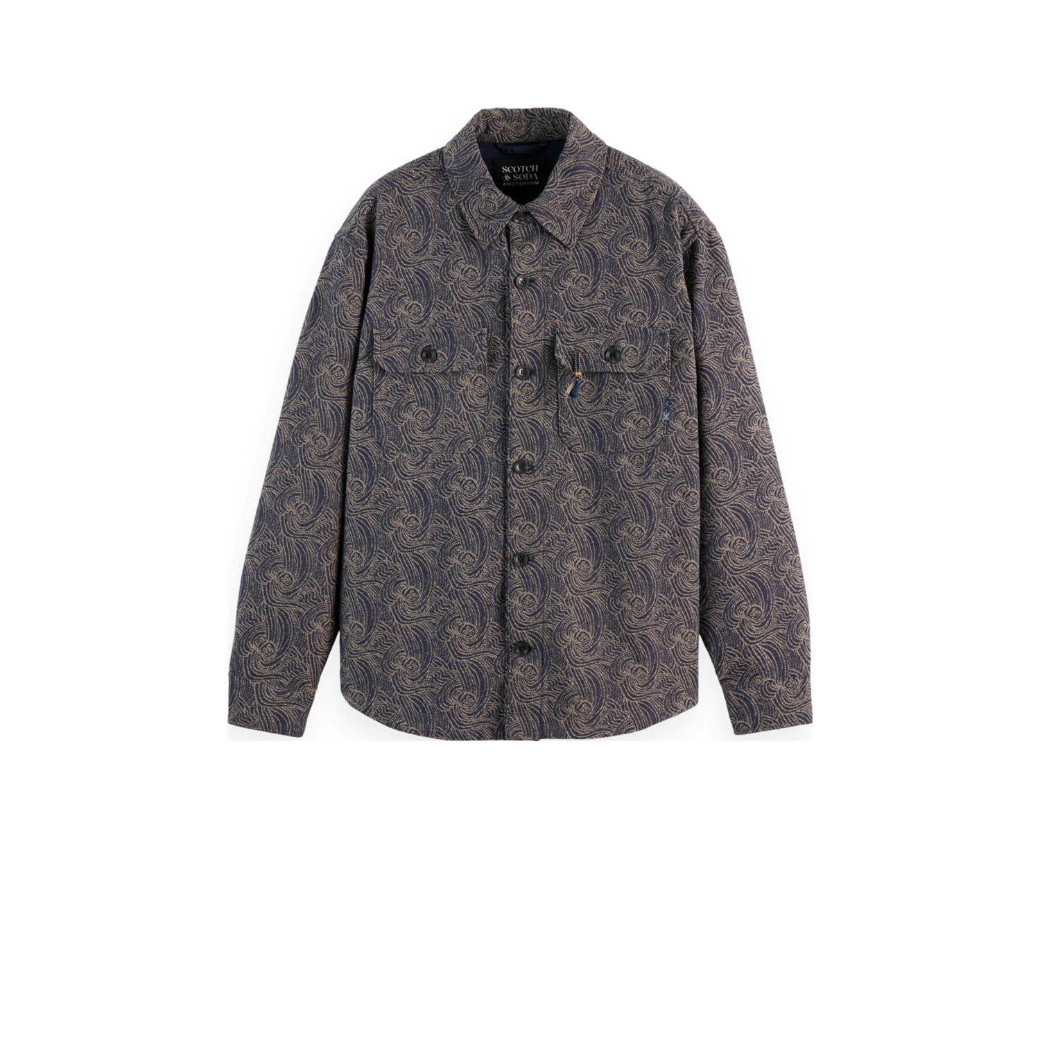 Scotch & Soda loose fit overshirt met wol en all over print navy