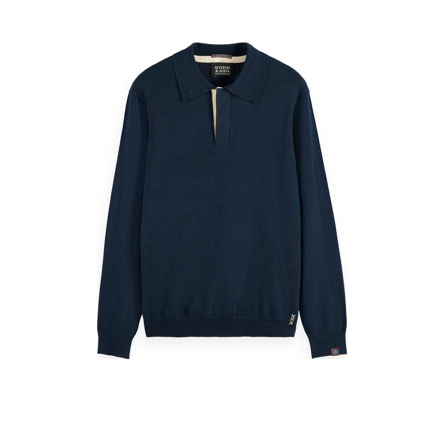 Scotch & Soda fijngebreide polo donkerblauw