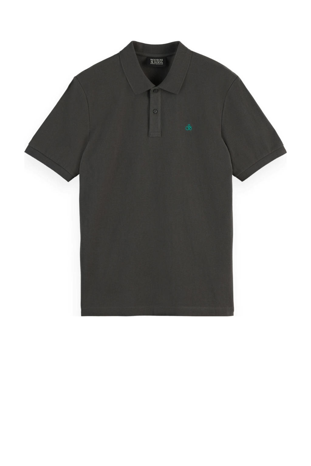 Grijze heren Scotch & Soda regular fit polo van katoen met logo dessin, korte mouwen, klassieke kraag en knoopsluiting