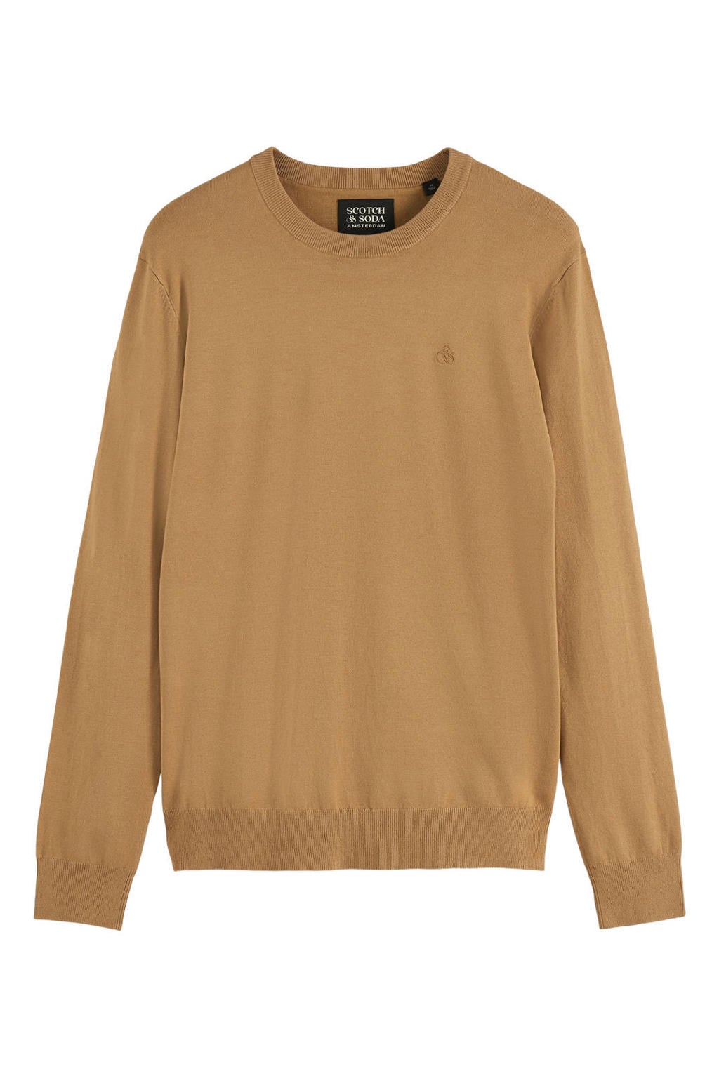 Bruine heren Scotch & Soda pullover van viscose met effen, lange mouwen en ronde hals