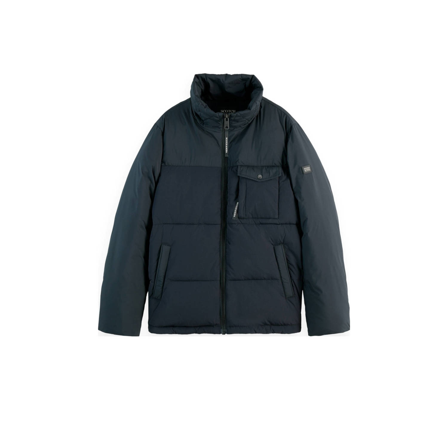 Scotch & Soda Zwarte gewatteerde jas met capuchon Black Heren