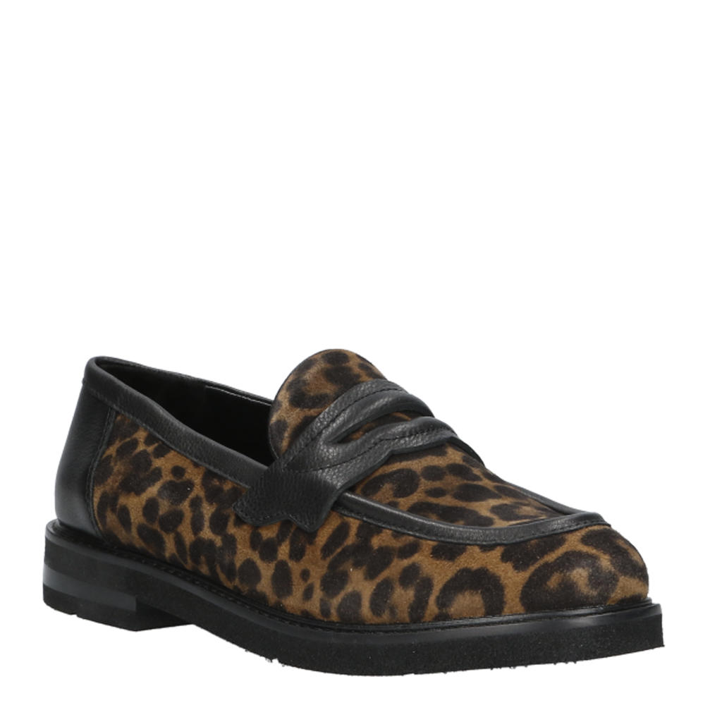 Zwarte dames Maripe leren loafers met panterprint