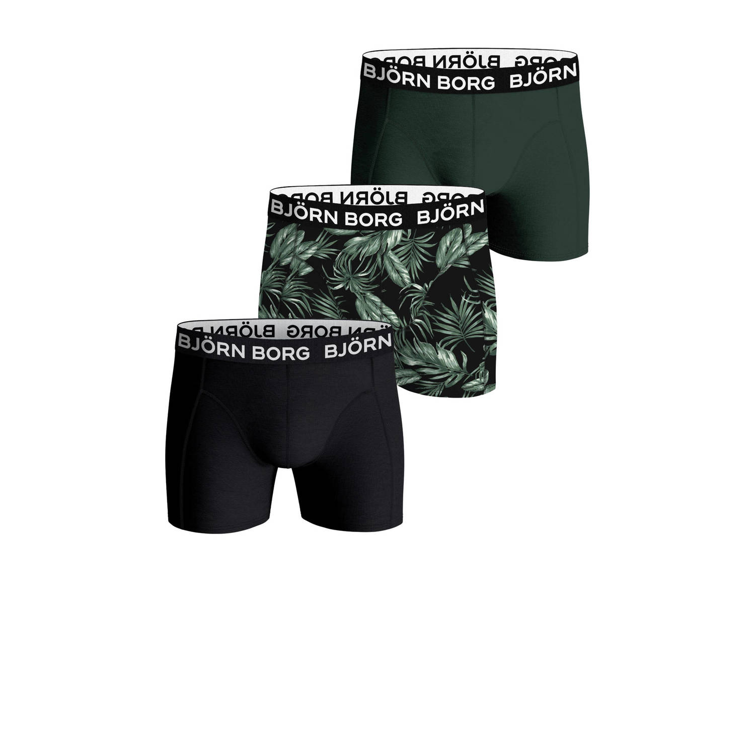 Björn Borg boxershort set van 3 donkergroen zwart Jongens Stretchkatoen 146-152