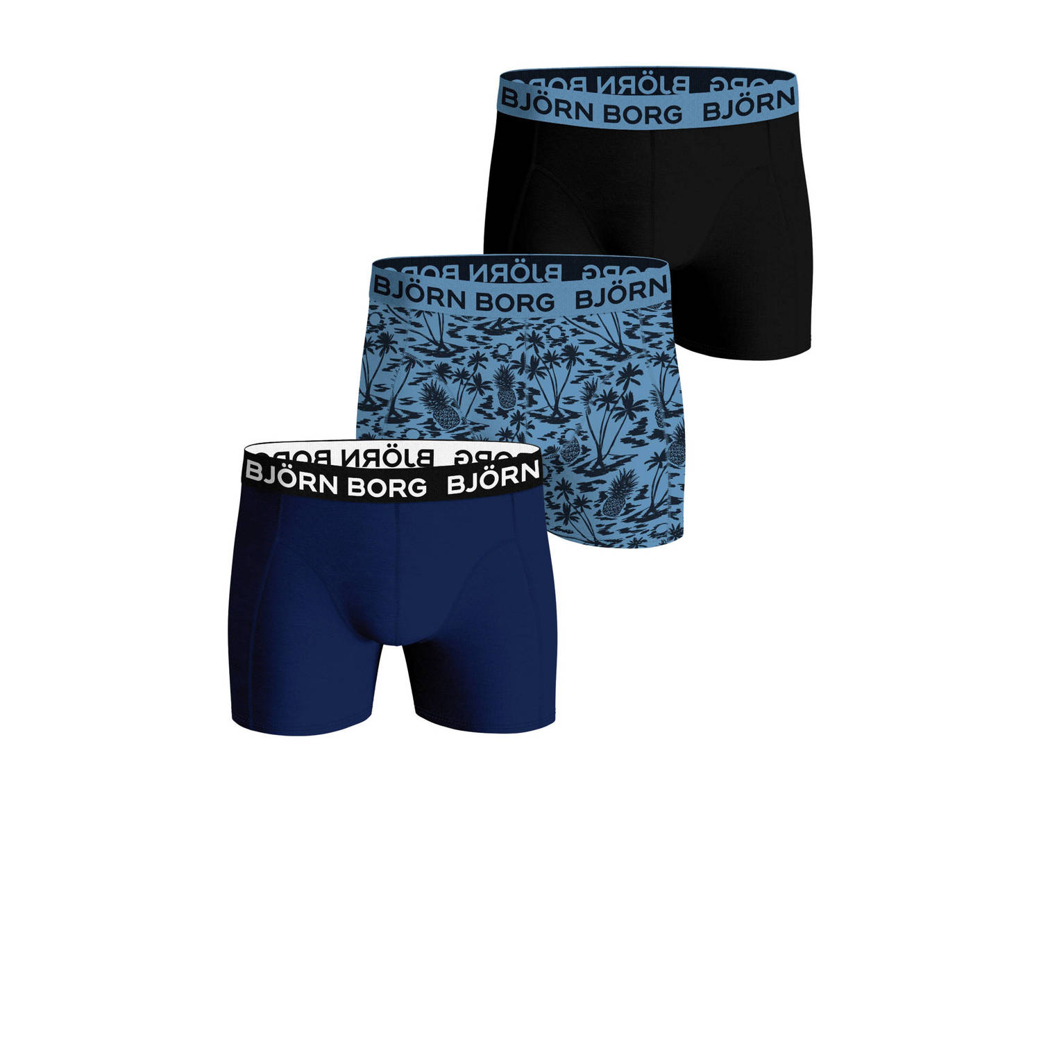 Björn Borg boxershort set van 3 blauw donkerblauw zwart Jongens Stretchkatoen 122-128