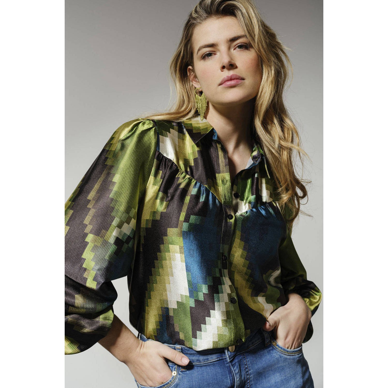 Tramontana Pixeled Forest Blouse Lange Mouw Multicolor Dames