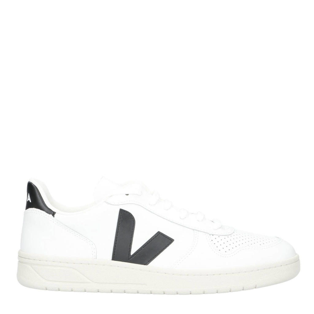 Wit en zwarte heren Veja V-10 leren sneakers met veters en logo