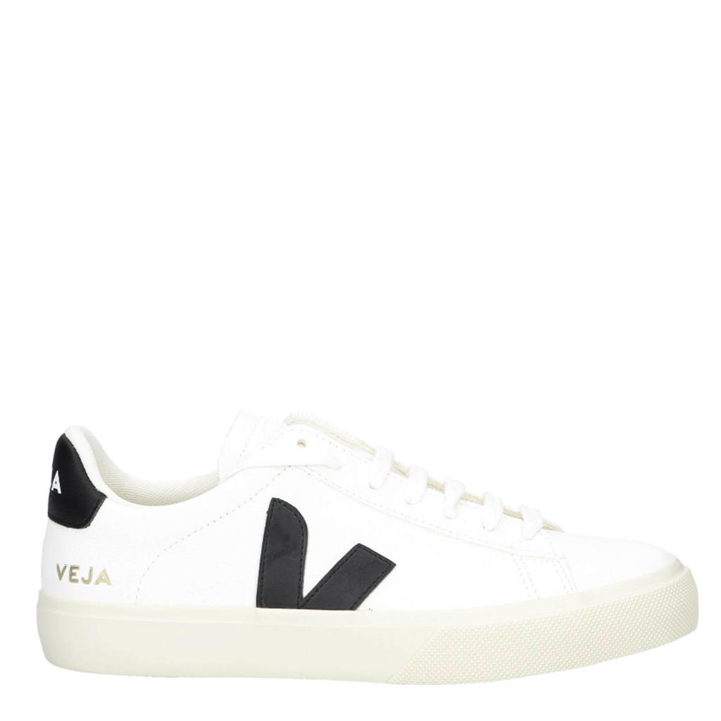 Wit en zwarte dames Veja Campo leren sneakers met veters en logo