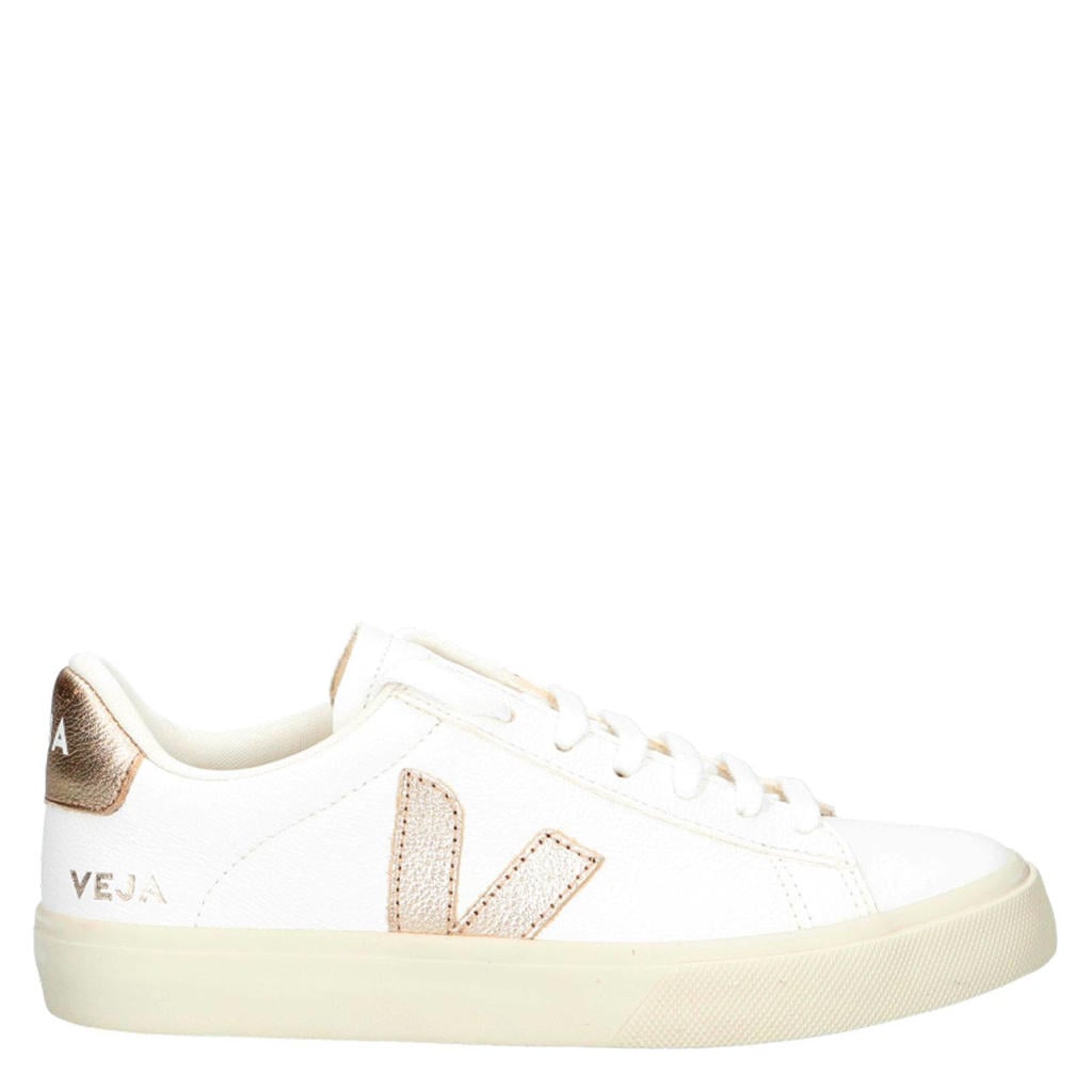 Witte dames Veja Campo leren sneakers met veters en logo