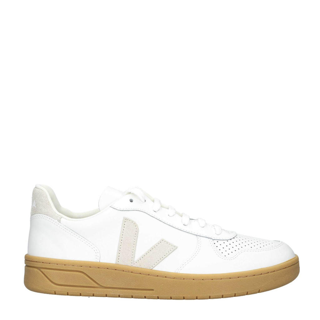 Wit en beige heren Veja V-10 leren sneakers met veters en logo