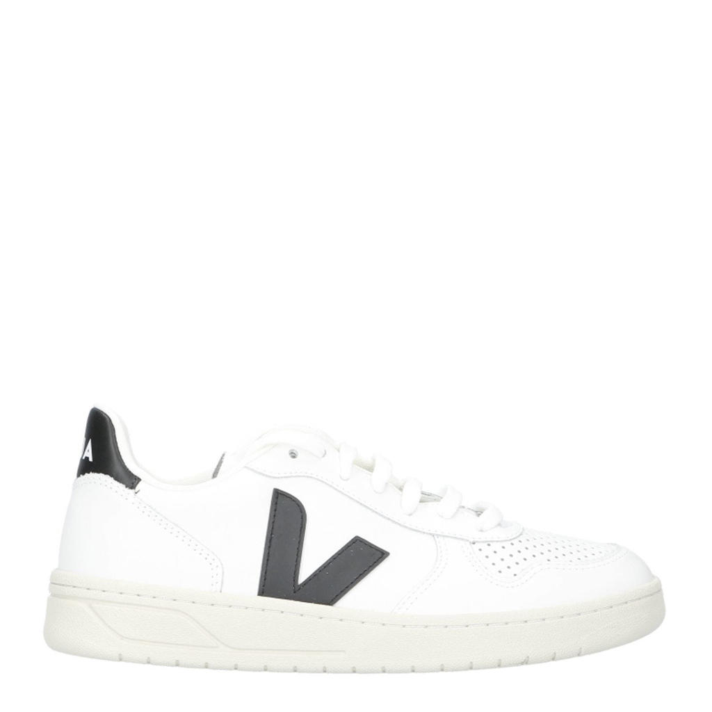 Wit en zwarte dames Veja leren sneakers met veters en logo