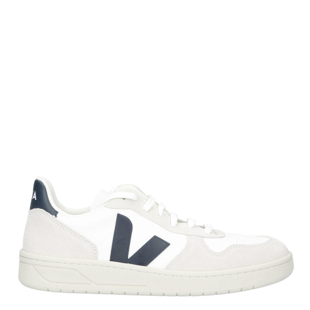 Witte heren Veja V-10 leren sneakers met veters en logo