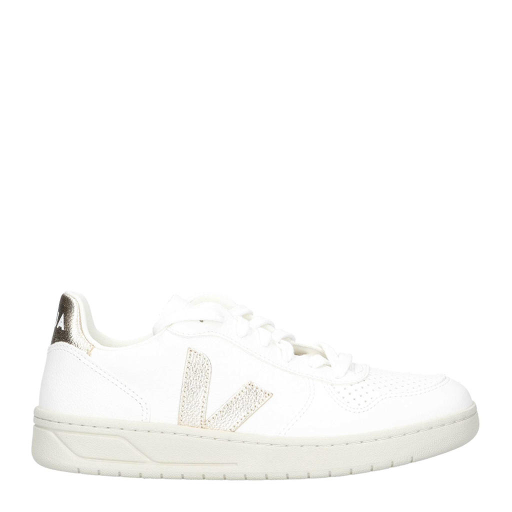 Witte dames Veja V-10 leren sneakers met veters en logo