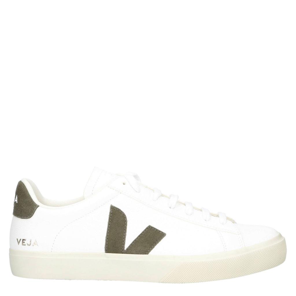 Wit en kakikleurige heren Veja Campo leren sneakers met veters