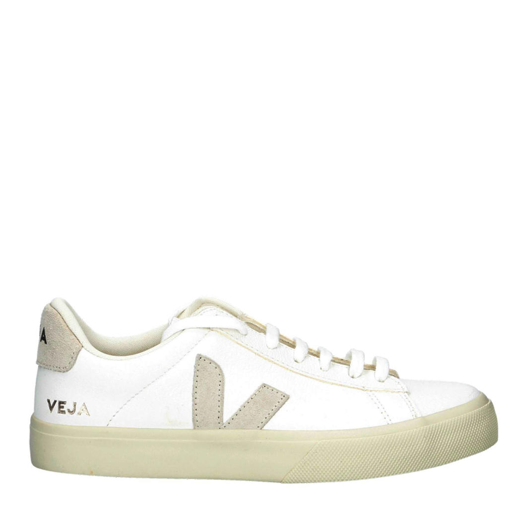 Wit en beige dames Veja Campo leren sneakers met veters en logo