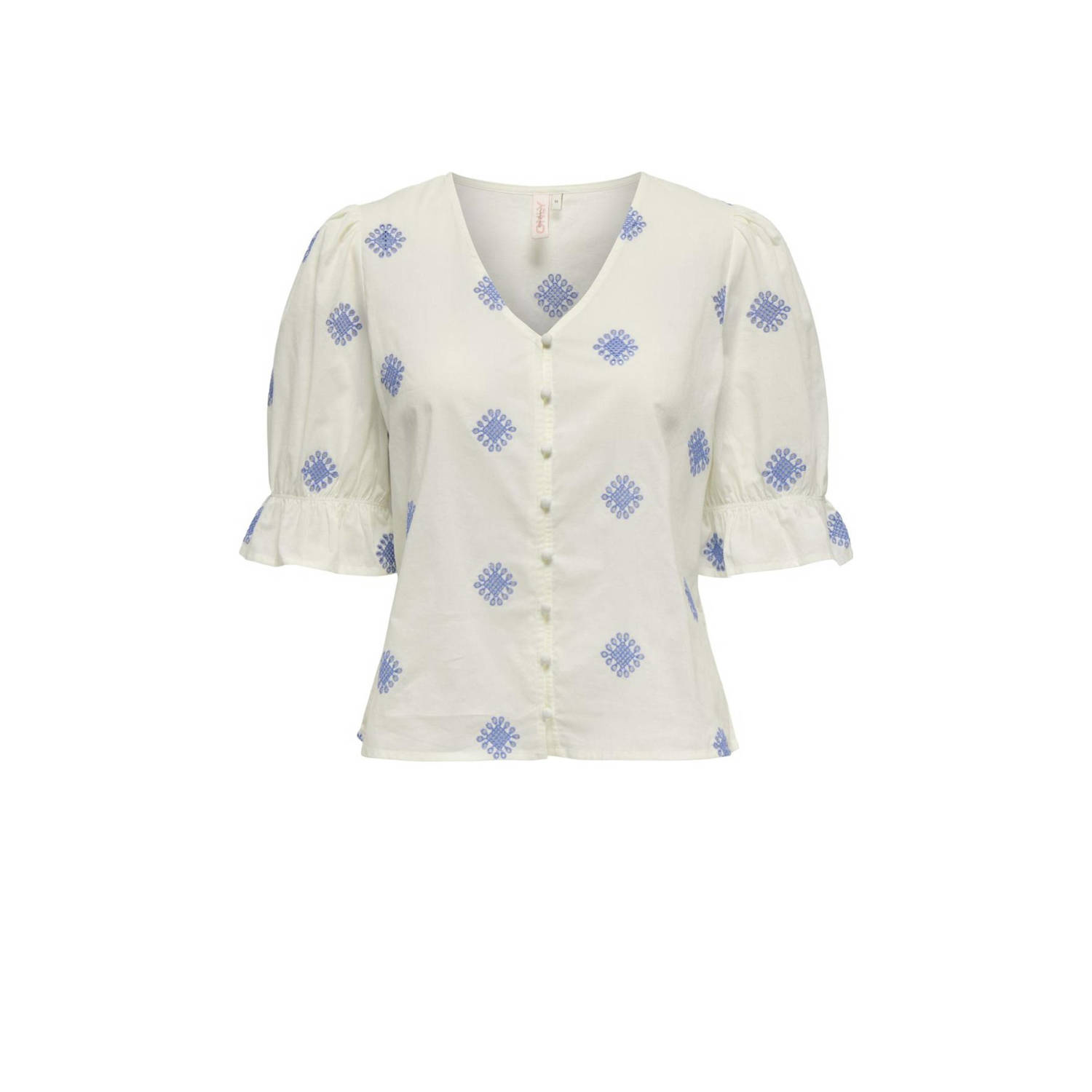 Only Korte Mouw Geborduurde Blouse Multicolor Dames