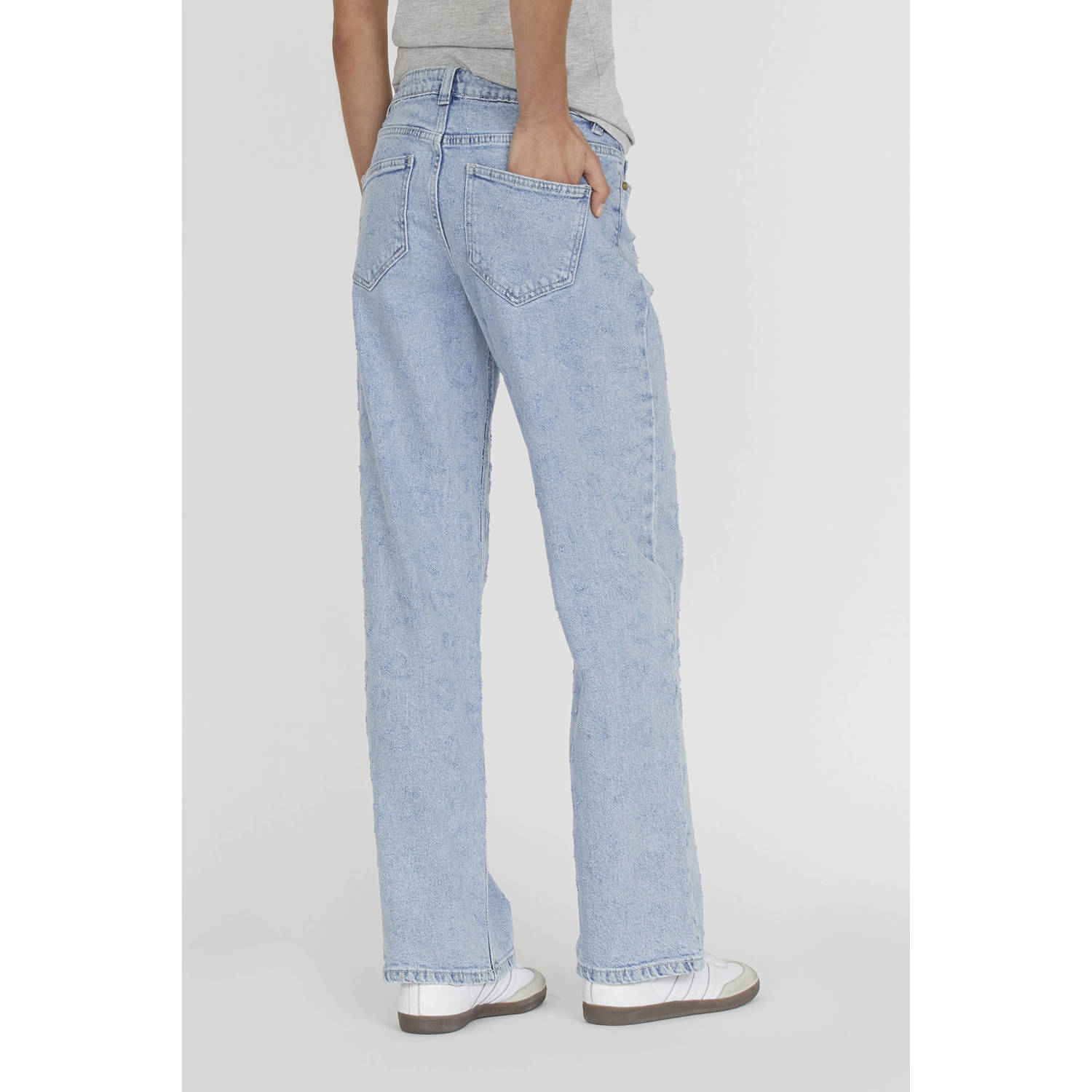 SisterS Point low waist straight jeans met hartjes print light blue