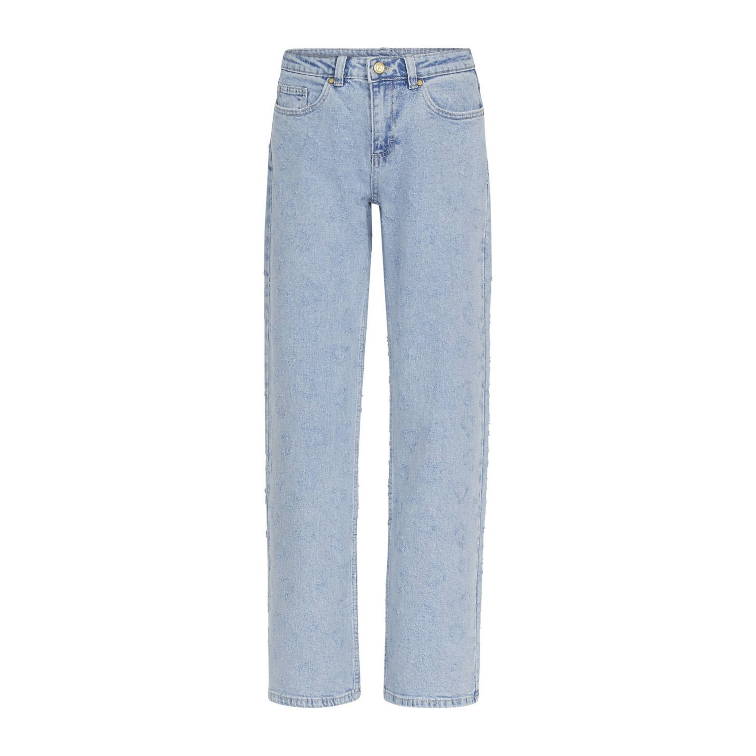 SisterS Point low waist straight jeans met hartjes print light blue