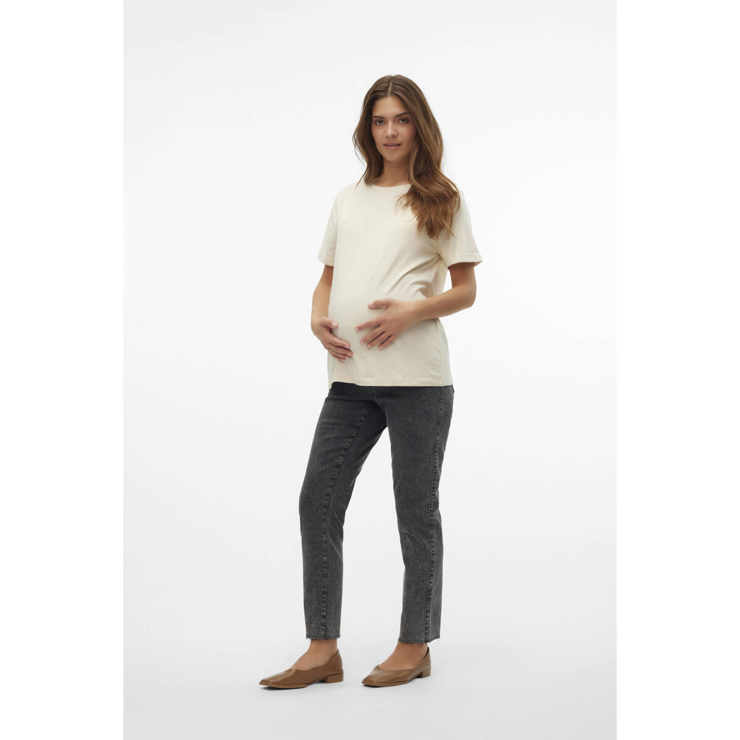MAMALICIOUS high waist zwangerschaps slim fit jeans MLOSAKA grey denim