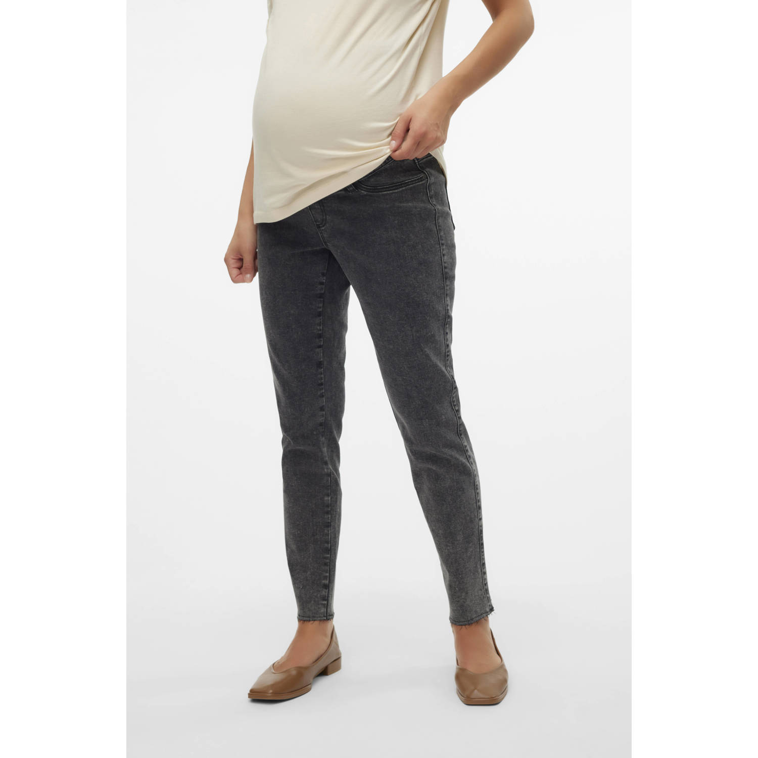 MAMALICIOUS high waist zwangerschaps slim fit jeans MLOSAKA grey denim