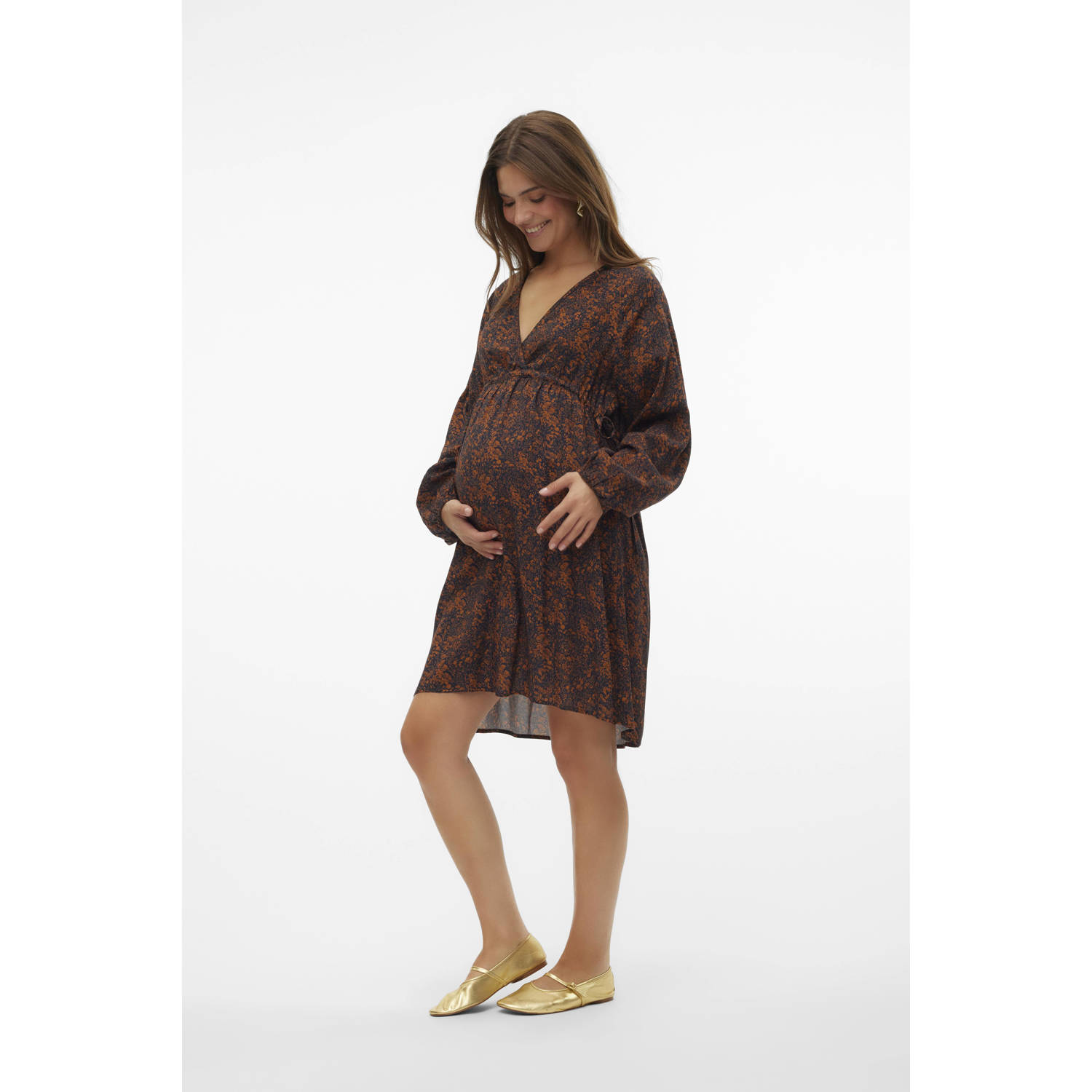 MAMALICIOUS zwangerschapsjurk MLMAY met all over print oranje donkerblauw
