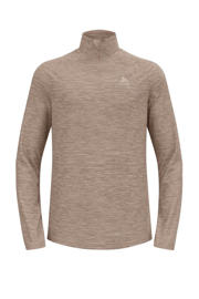 thumbnail: Beige heren Odlo sportshirt Run Easy melange van polyester met lange mouwen, opstaande kraag en halve rits