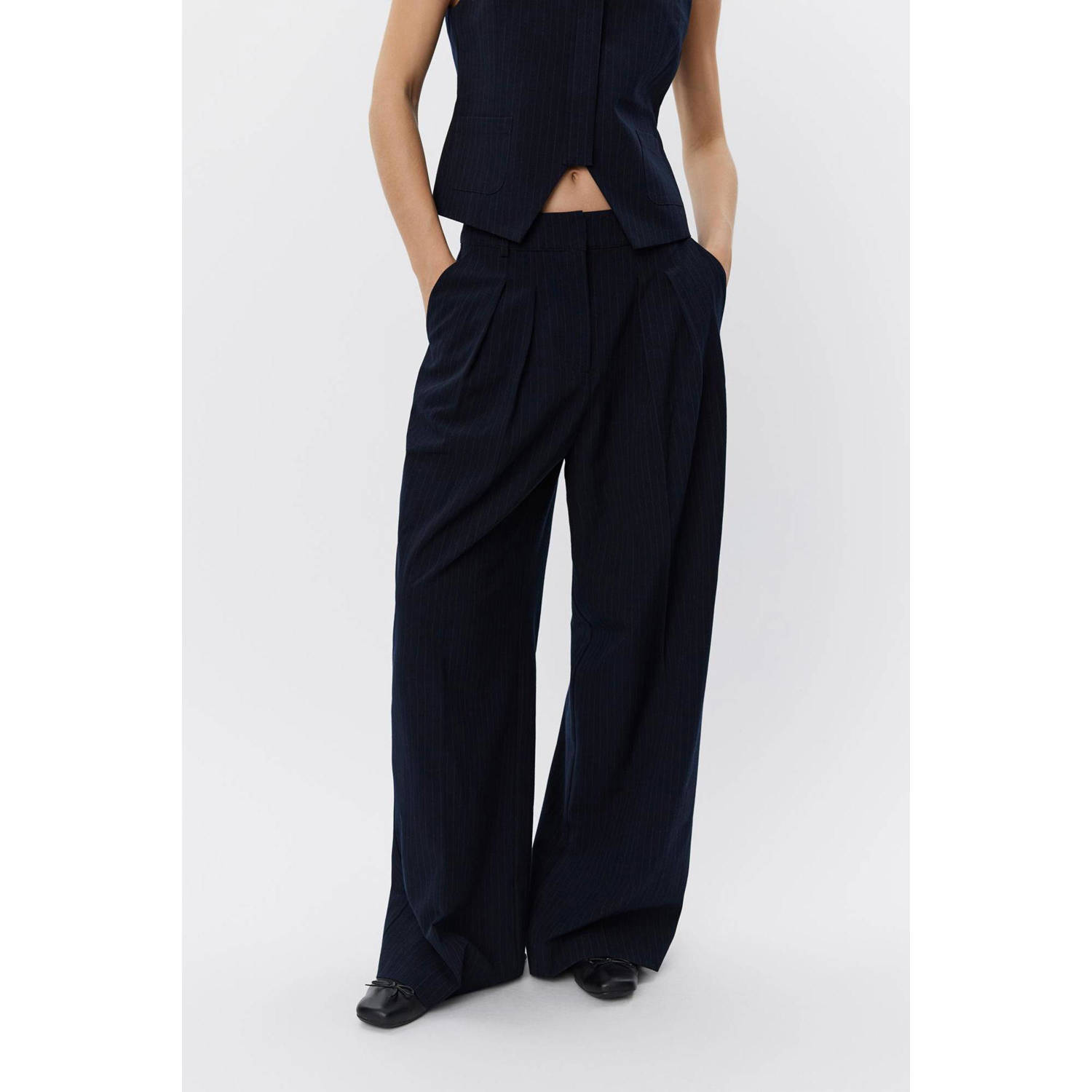 Sofie Schnoor high waist wide leg broek donkerblauw