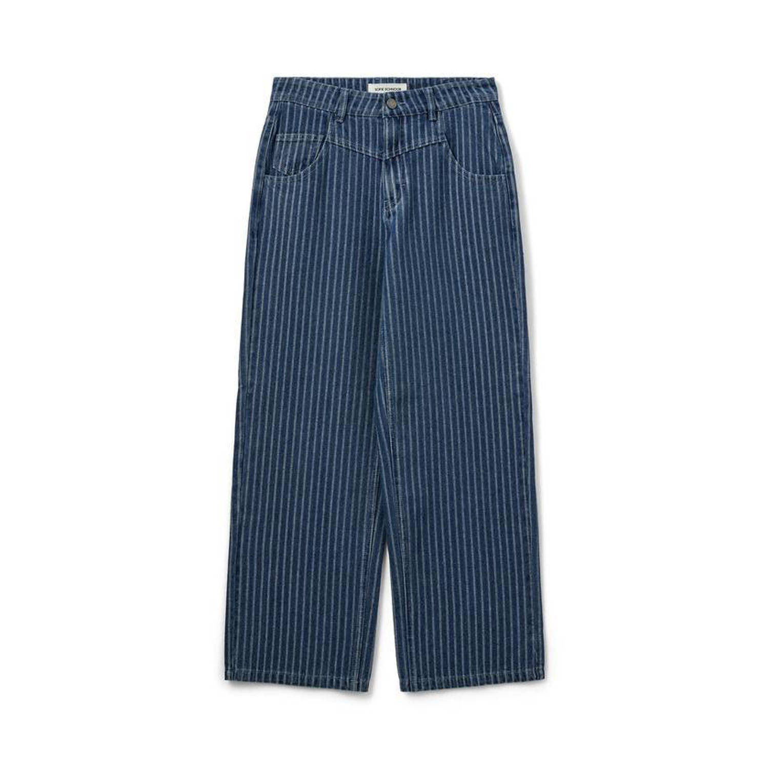 Sofie Schnoor high waist wide leg jeans met krijtstreep medium blue denim