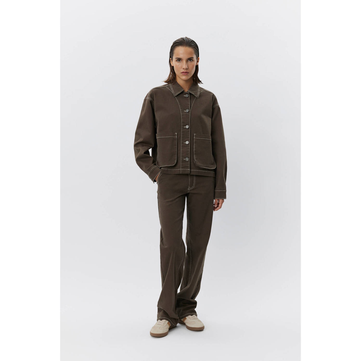 Sofie Schnoor Denim Jack Donkerbruin Oversized Zakken Brown Dames