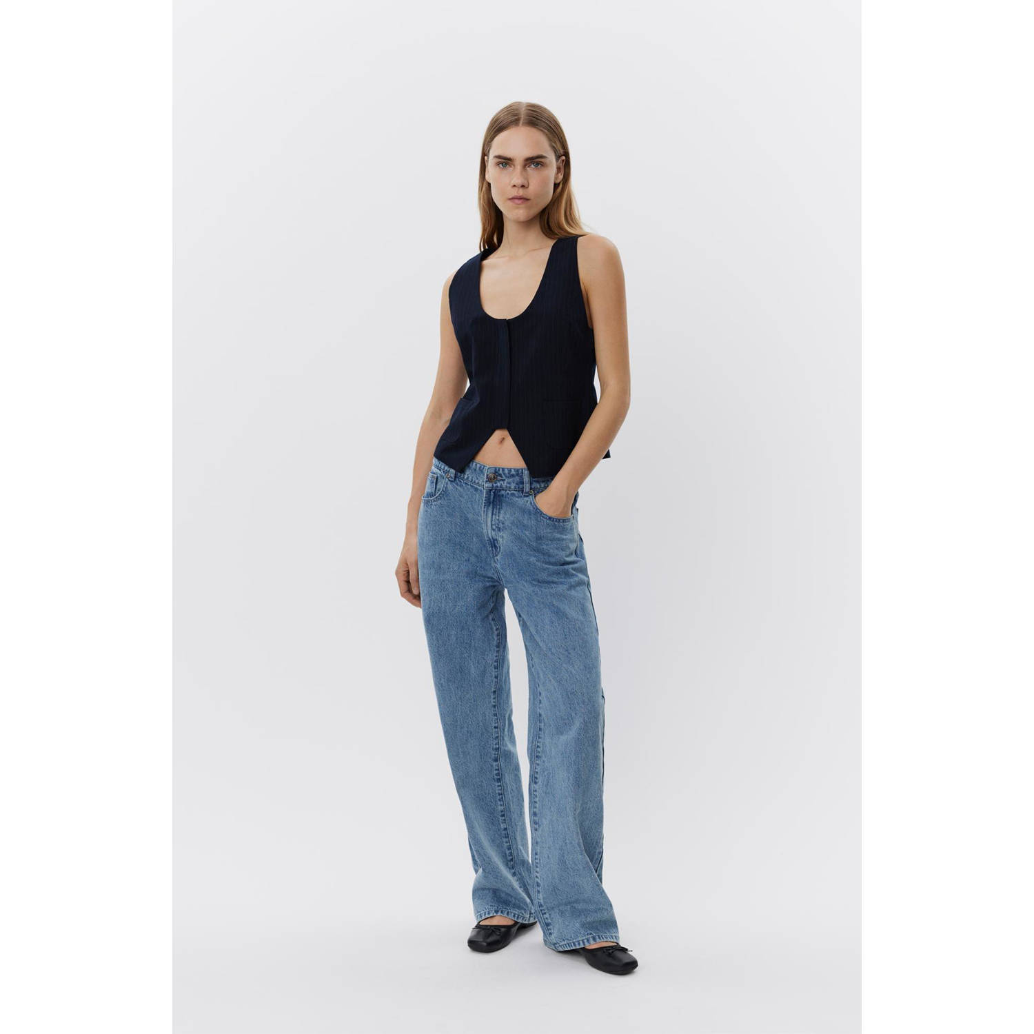 Sofie Schnoor gilet met krijtstreep donkerblauw
