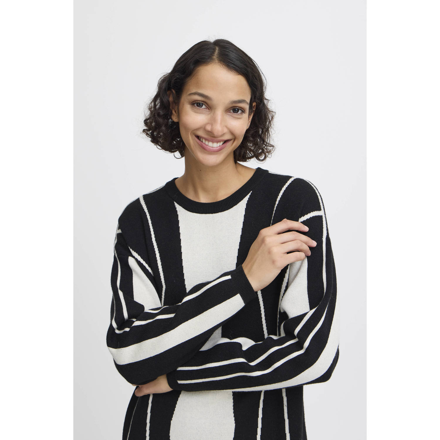 B.Young jurk BYMIRAN met grafische print zwart wit