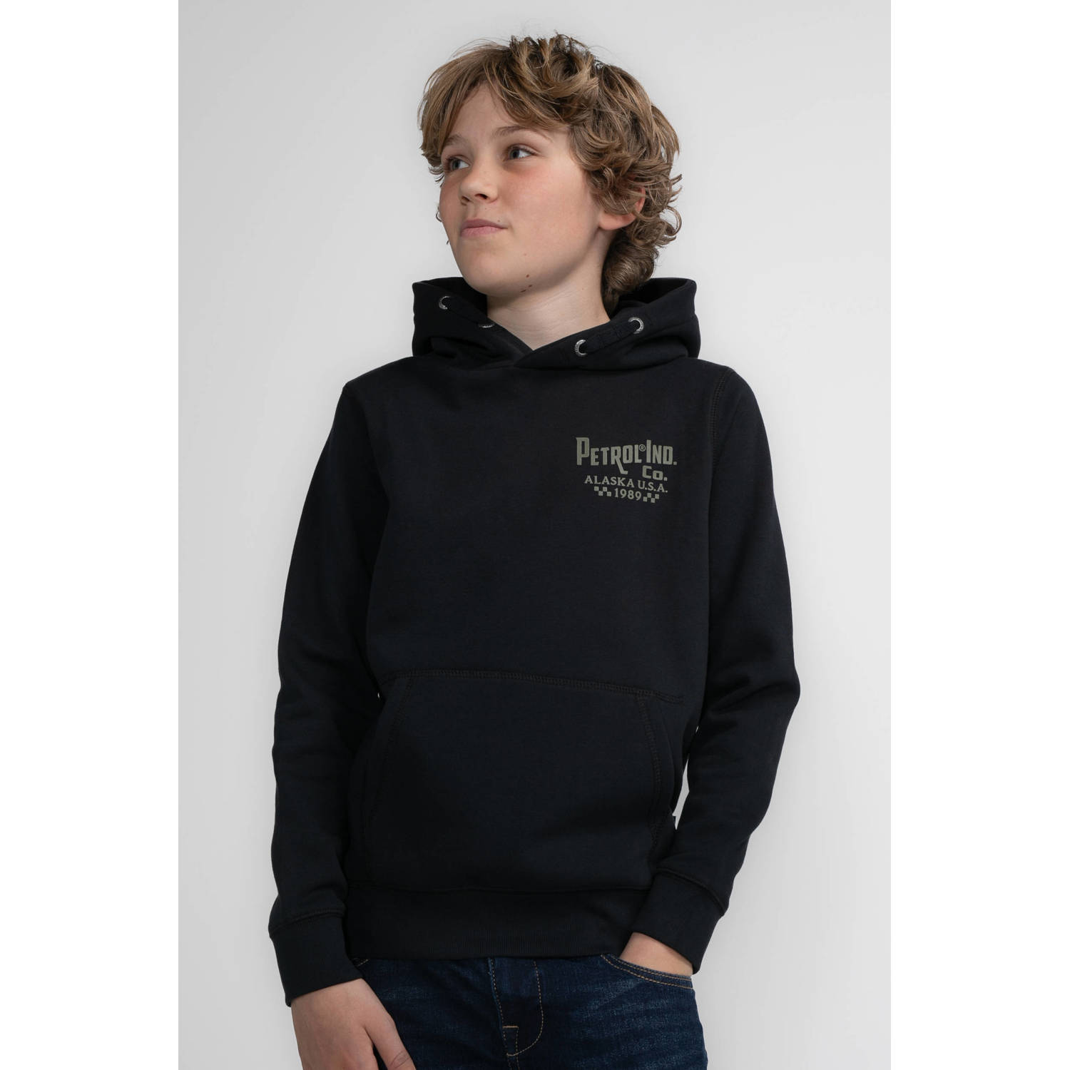 Petrol Industries hoodie zwart Trui Jongens Sweat Capuchon Printopdruk 140
