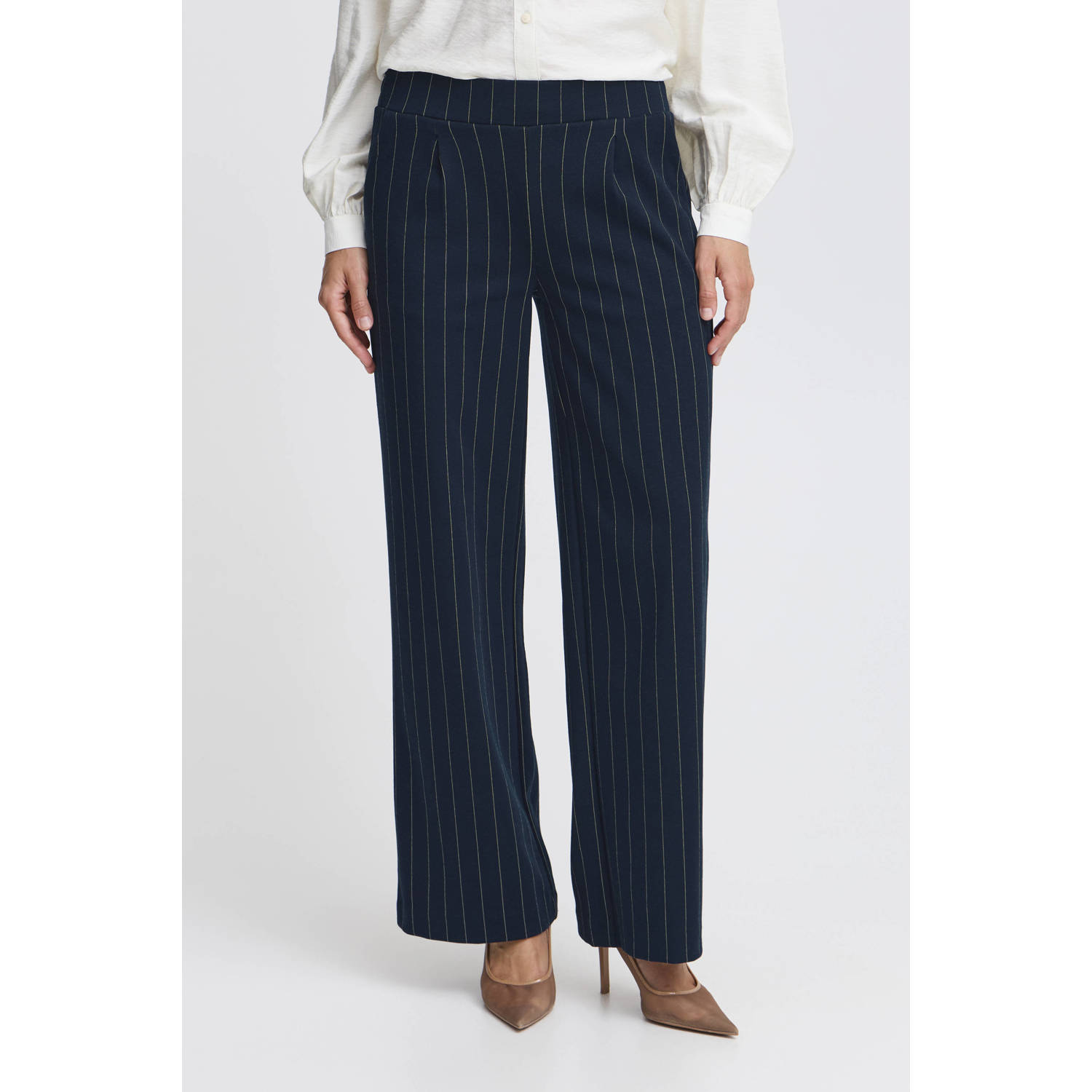 B.Young wide leg broek met krijtstreep