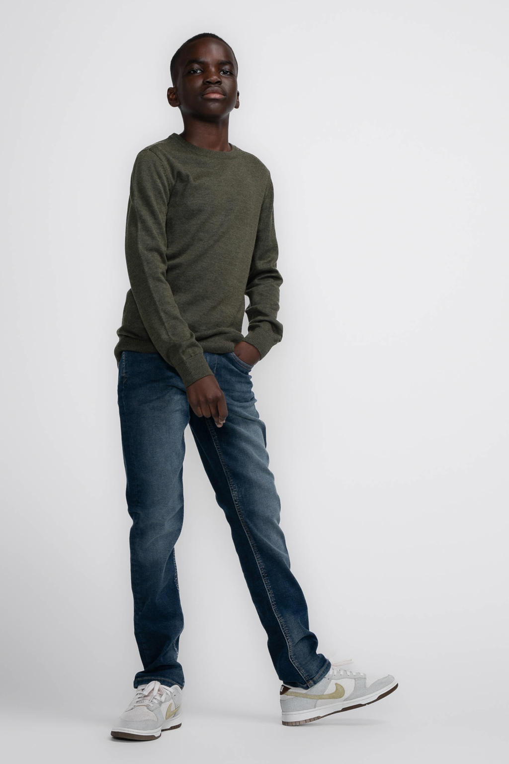 Dark blue denim jongens Petrol Industries straight leg jeans van stretchdenim met rits- en knoopsluiting en effen
