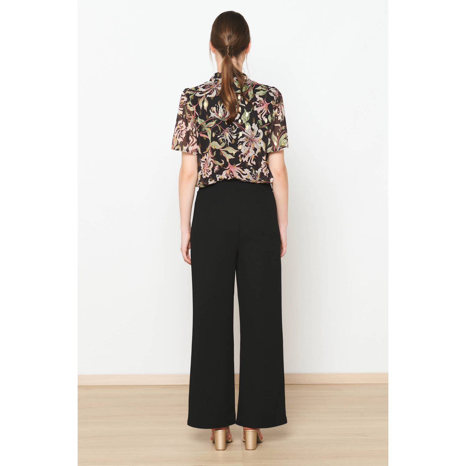 LOLALIZA wide leg regular waist broek zwart