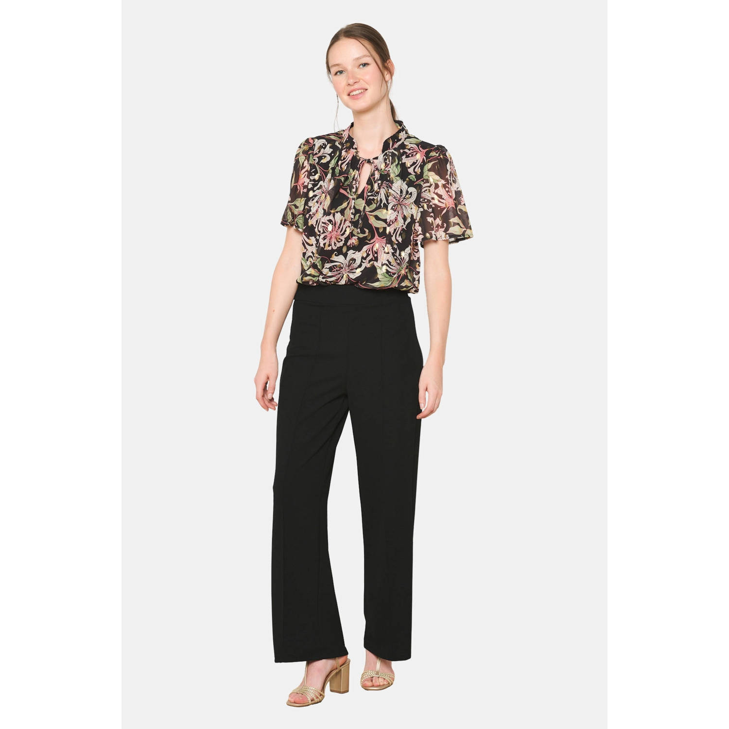 LOLALIZA wide leg regular waist broek zwart