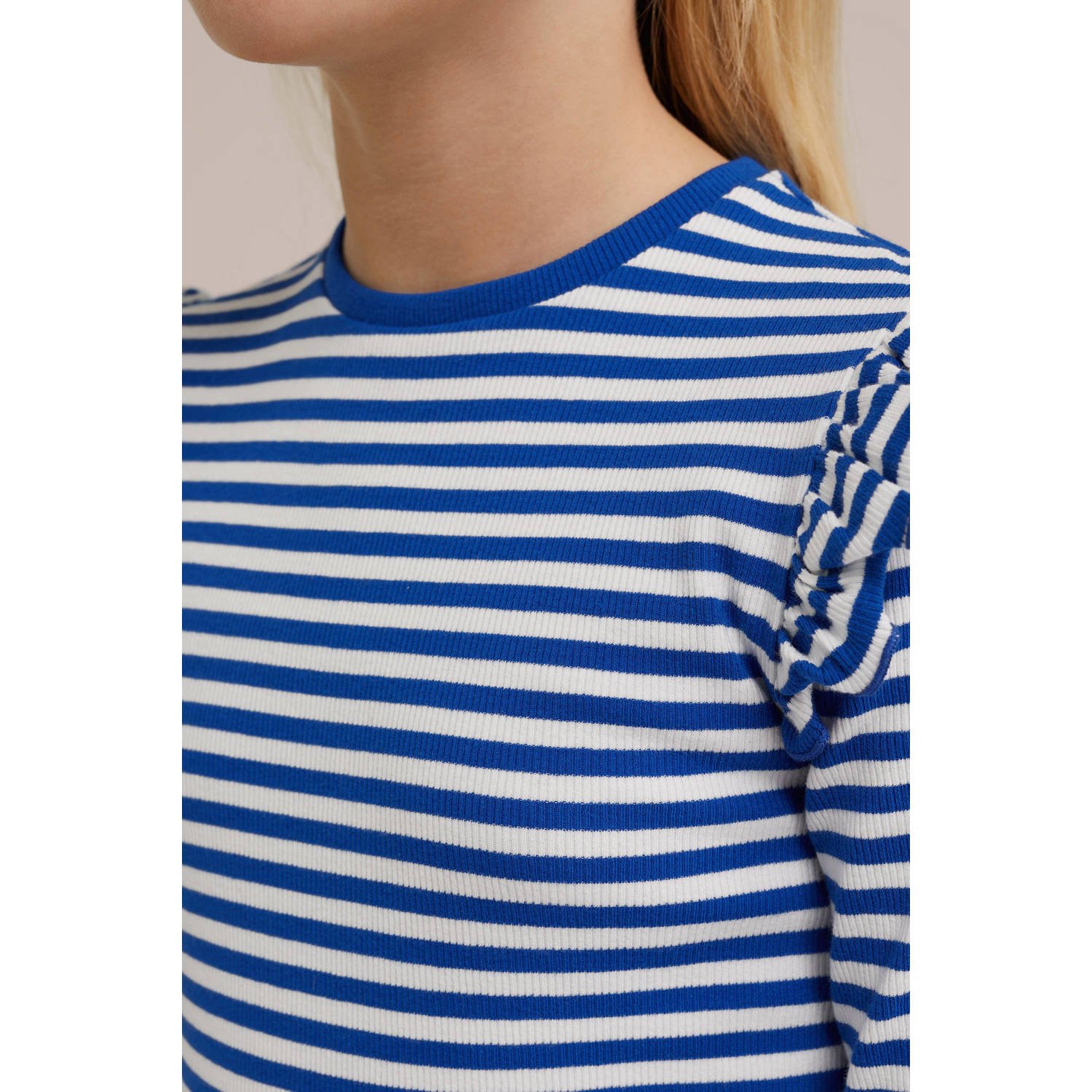 WE Fashion gestreepte longsleeve blauw wit