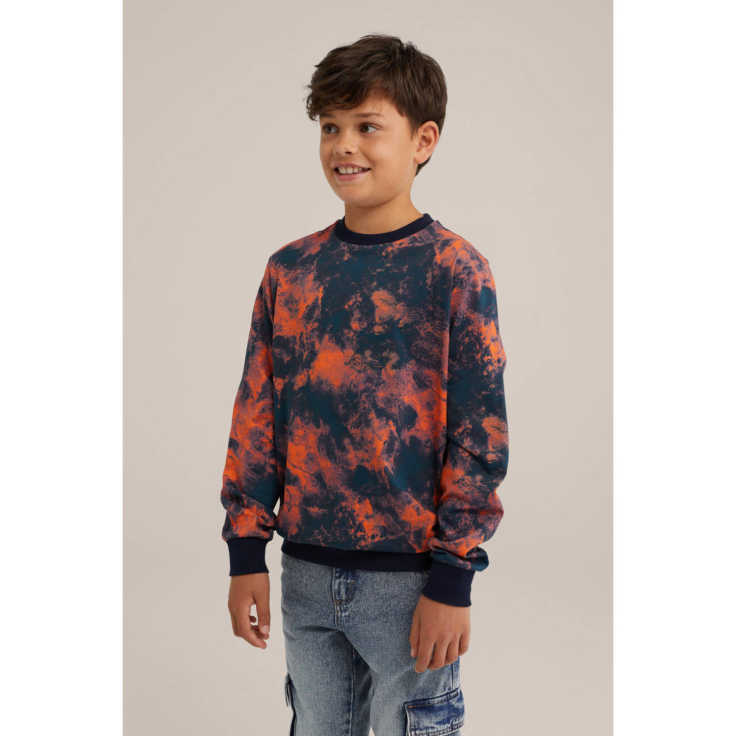 WE Fashion sweater donkerblauw Trui Jongens Katoen Ronde hals Tie-dye 122 128