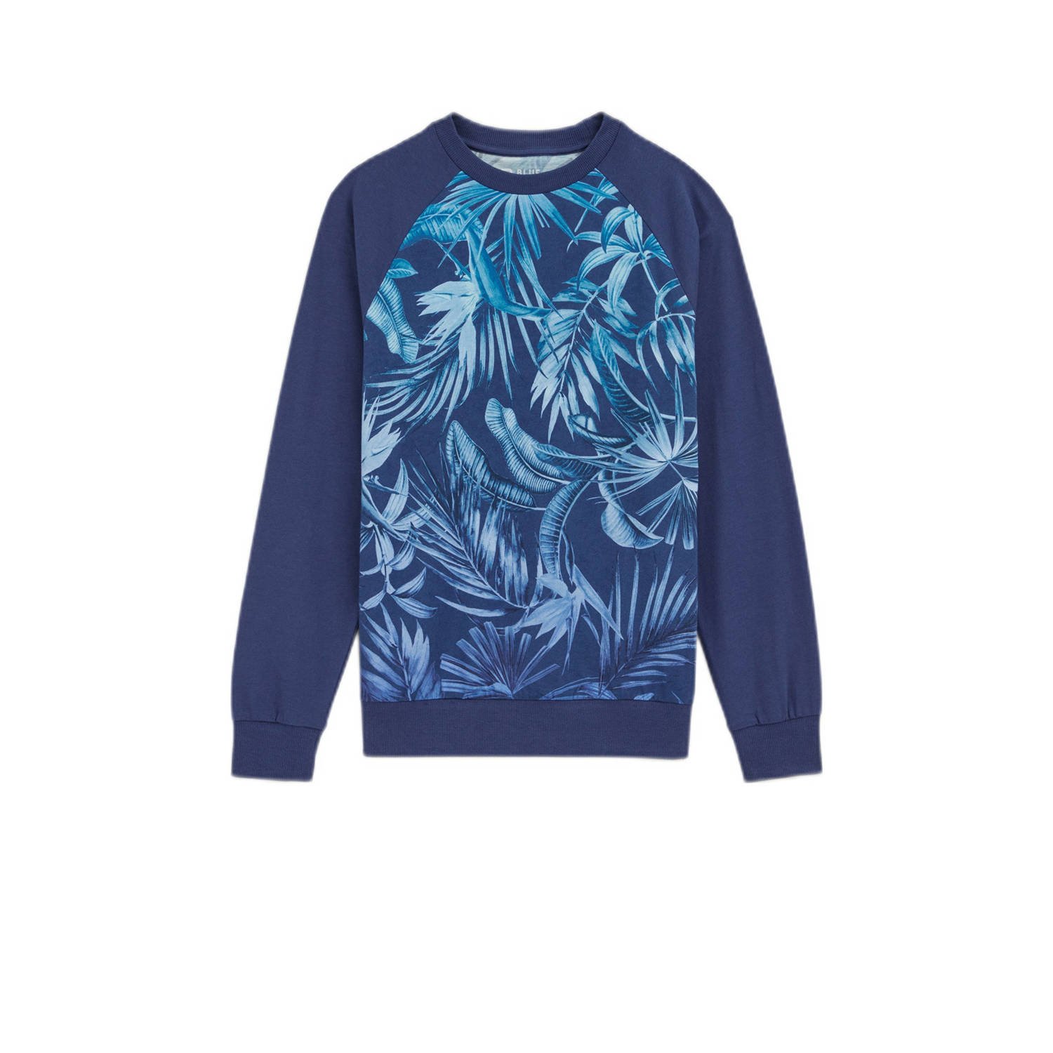 WE Fashion sweater donkerblauw Trui Jongens Katoen Ronde hals Blad 170 176