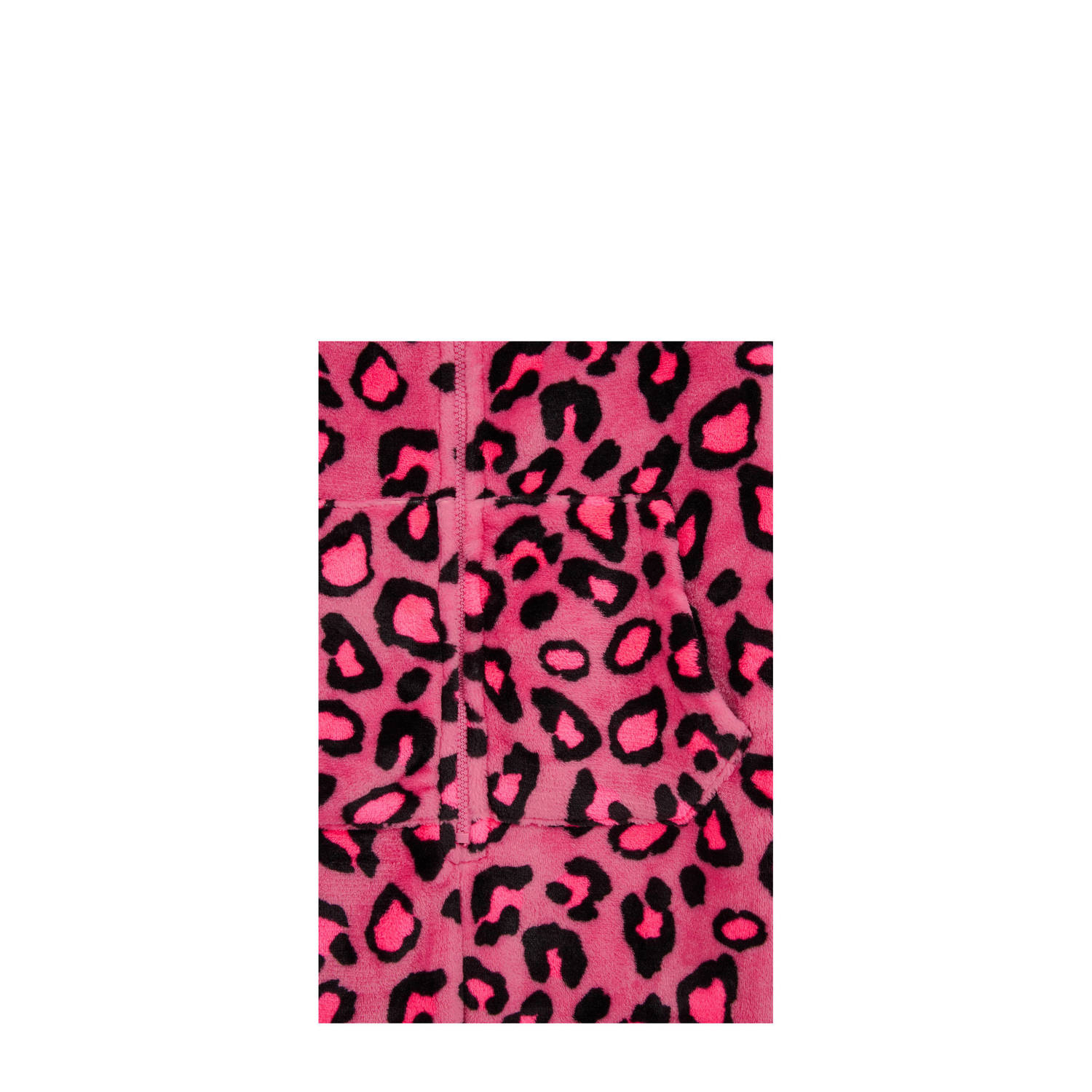 WE Fashion fleece onesie met panterprint felroze zwart
