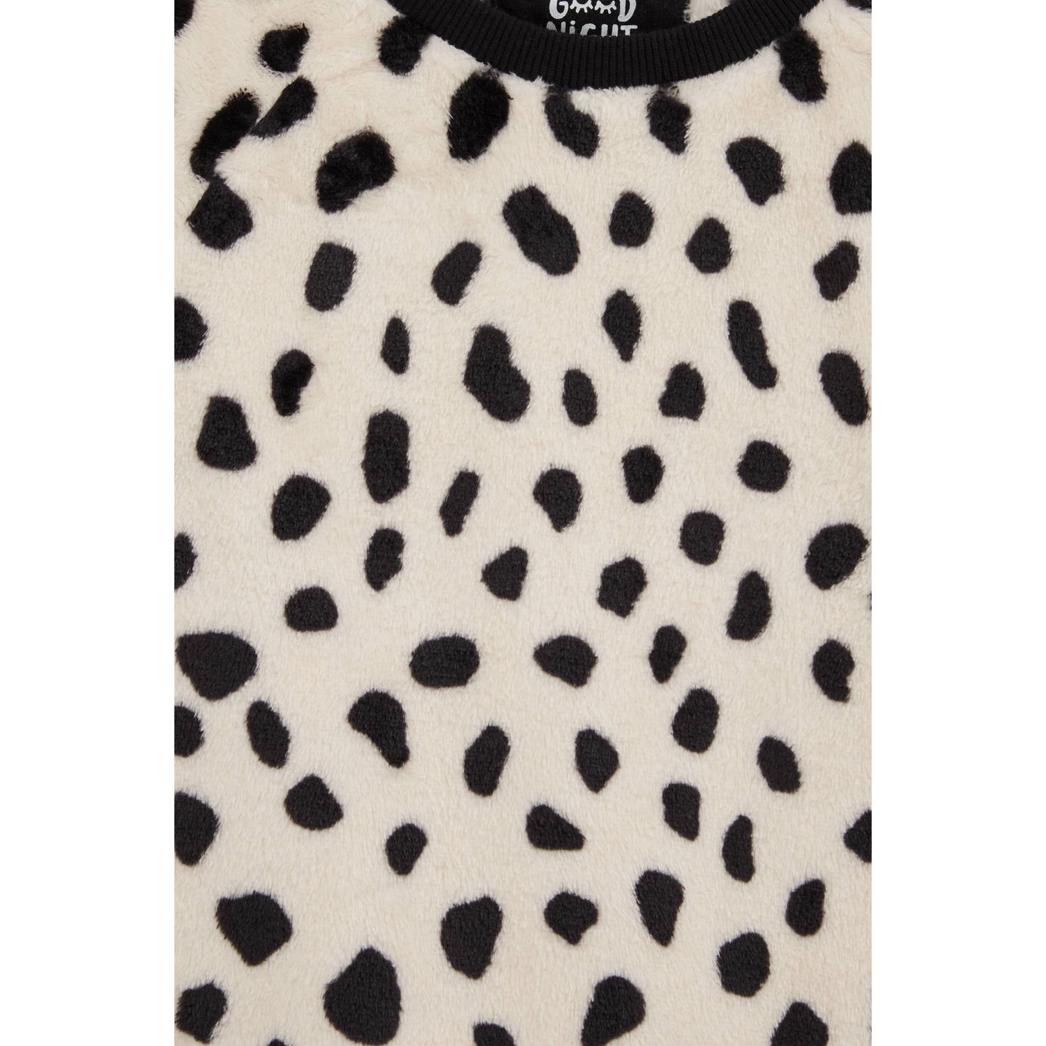 WE Fashion fleece pyjama met panterprint ecru zwart
