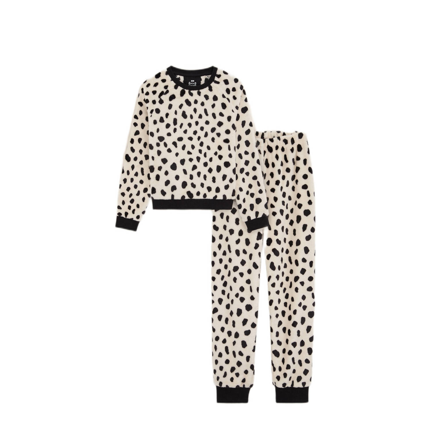 WE Fashion fleece pyjama met panterprint ecru zwart Panterprint 146 152