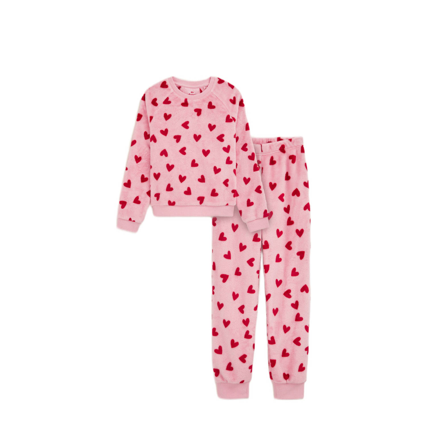 WE Fashion fleece pyjama met hartjes dessin roze rood Hartjes 110 116