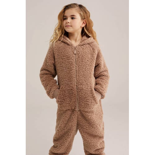WE Fashion teddy onesie lichtbruin afbeelding